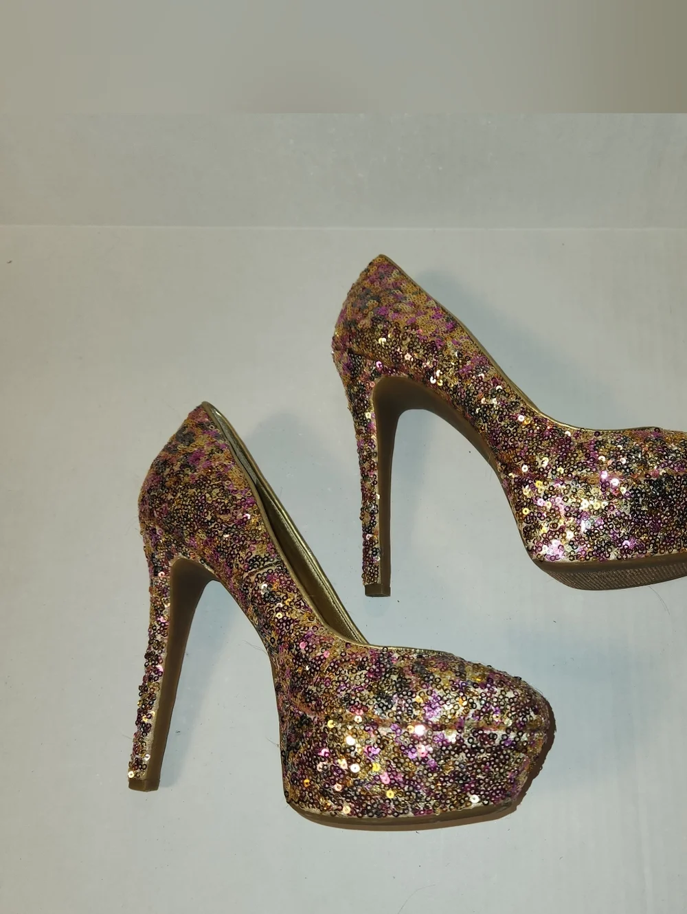 Jessica Simpson Devin 2 Pink Rose Gold Sequin Platform High Heel Pumps 8 EUC
